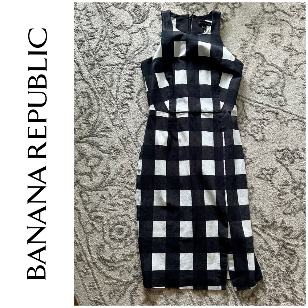 Banana Republic Black and White Halter Sheath Midi Dress